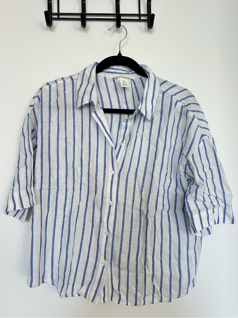 H&M Linen Blend Striped Button-Up Shirt Size Small